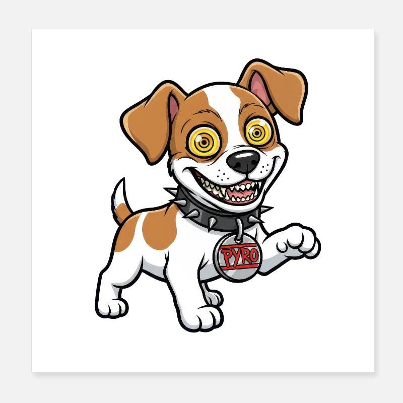 Chien Pyro avec collier à pointes pour fans de feux d’artifice Poster 20 x 20 cm