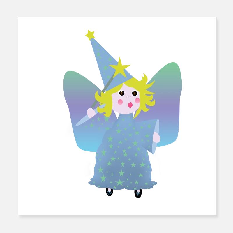 Petite Fée Magicienne aux Étoiles Poster 20 x 20 cm