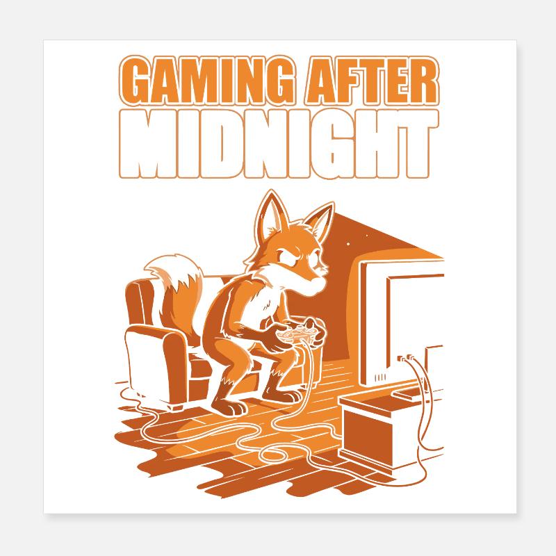 Gaming nach Mitternacht: Fuchs am Controller Poster 20x20 cm