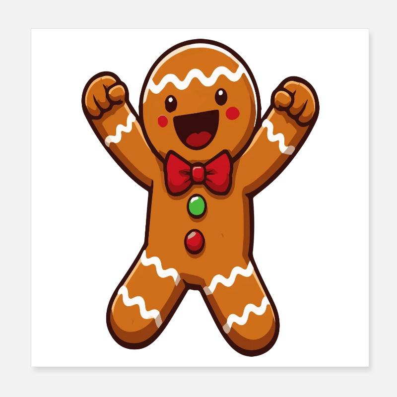Happy Gingerbread Man Christmas Cartoon Poster 8" x 8" (20x20 cm)
