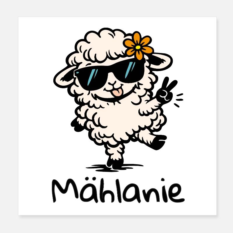 Mählanie Funny Sheep Pun Melanie Name Poster 8" x 8" (20x20 cm)