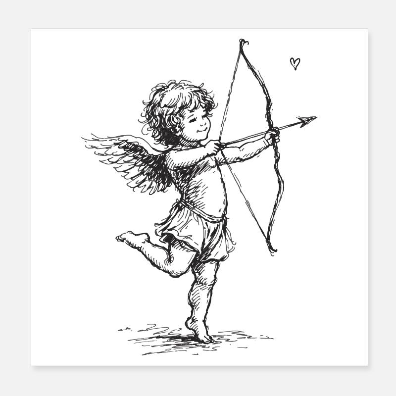 Cupidon Ange vintage avec dessin à l’arc et à la flèche Poster 20 x 20 cm