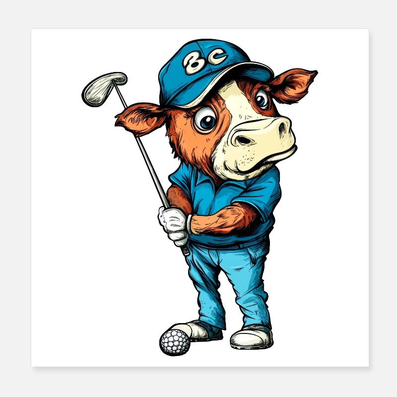Cow Golf Poster 8" x 8" (20x20 cm)