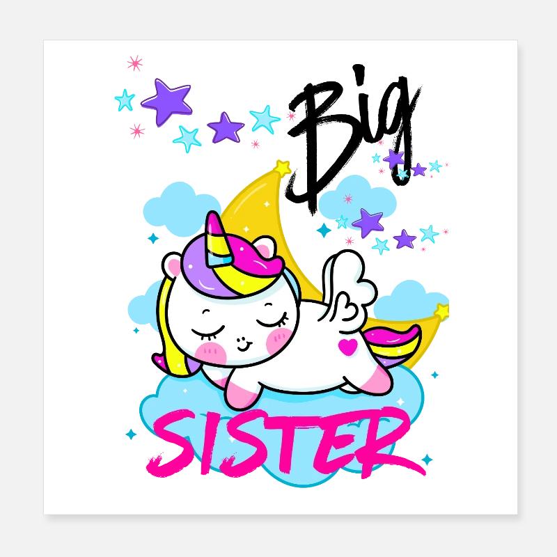 Magische große Schwester schlafende Einhorn Poster 20x20 cm