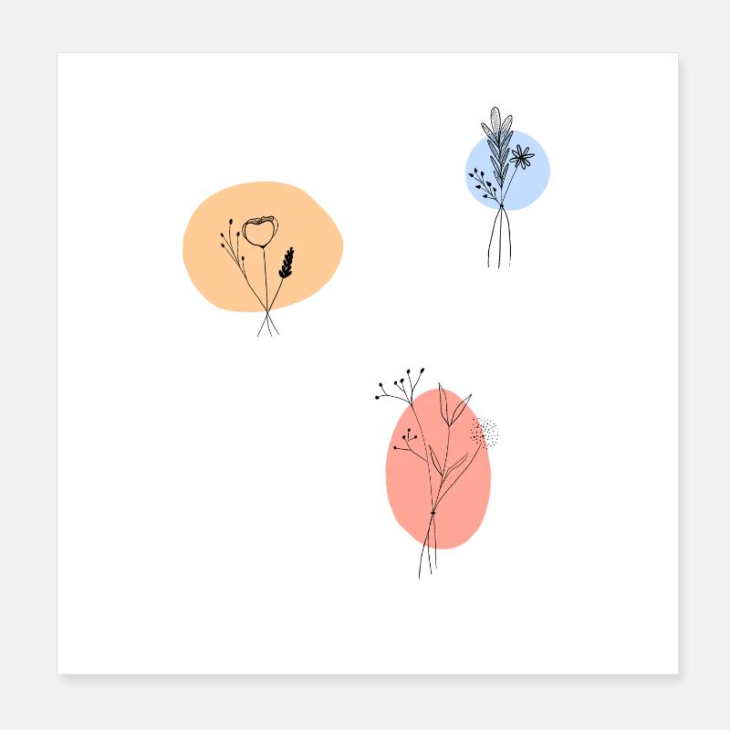 Pastel Blossoms Delicate Line Art Poster 8" x 8" (20x20 cm)