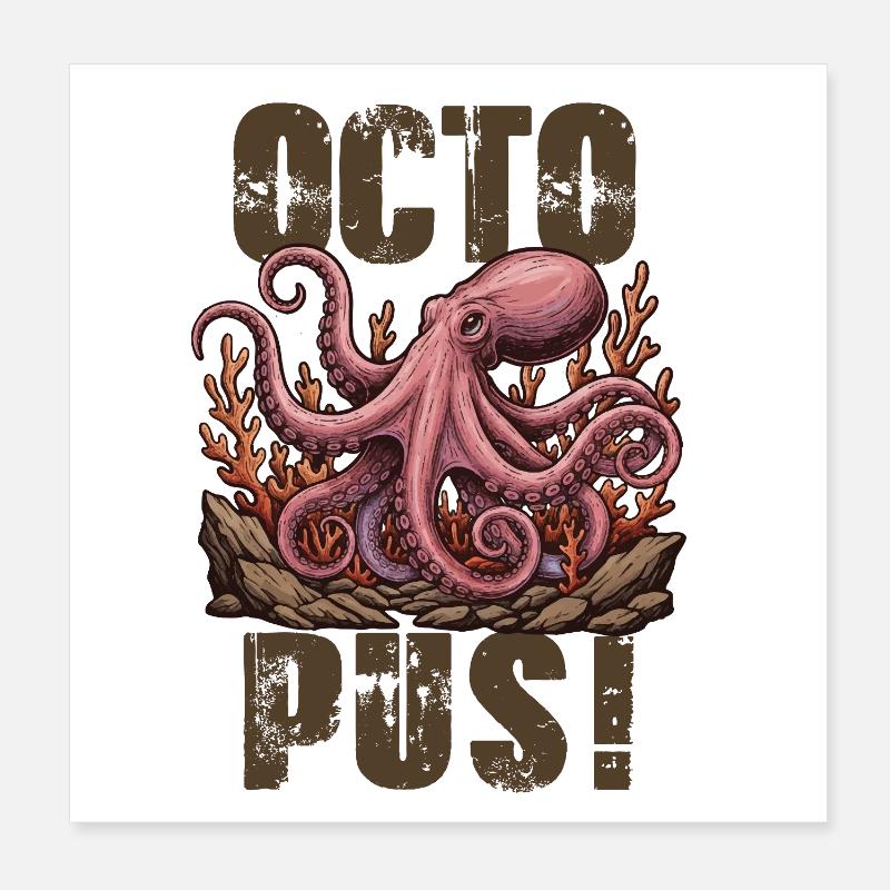 Poulpe Octopus Géant Vintage Poster 20 x 20 cm