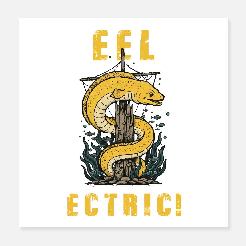 Vintage Eel-ectric Eel Humor Poster 8" x 8" (20x20 cm)