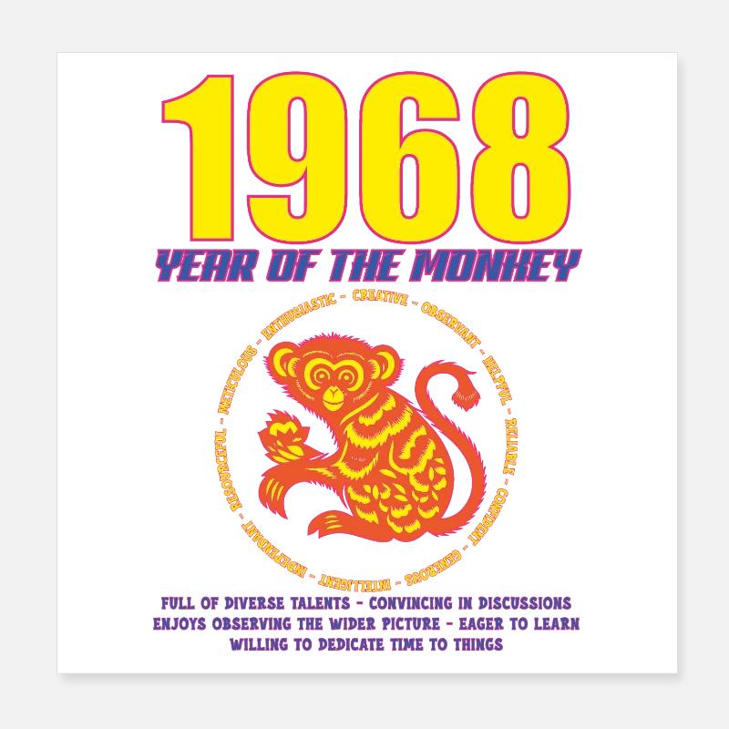 1968_MONKEY_fluor - Poster 20 x 20 cm - blanc