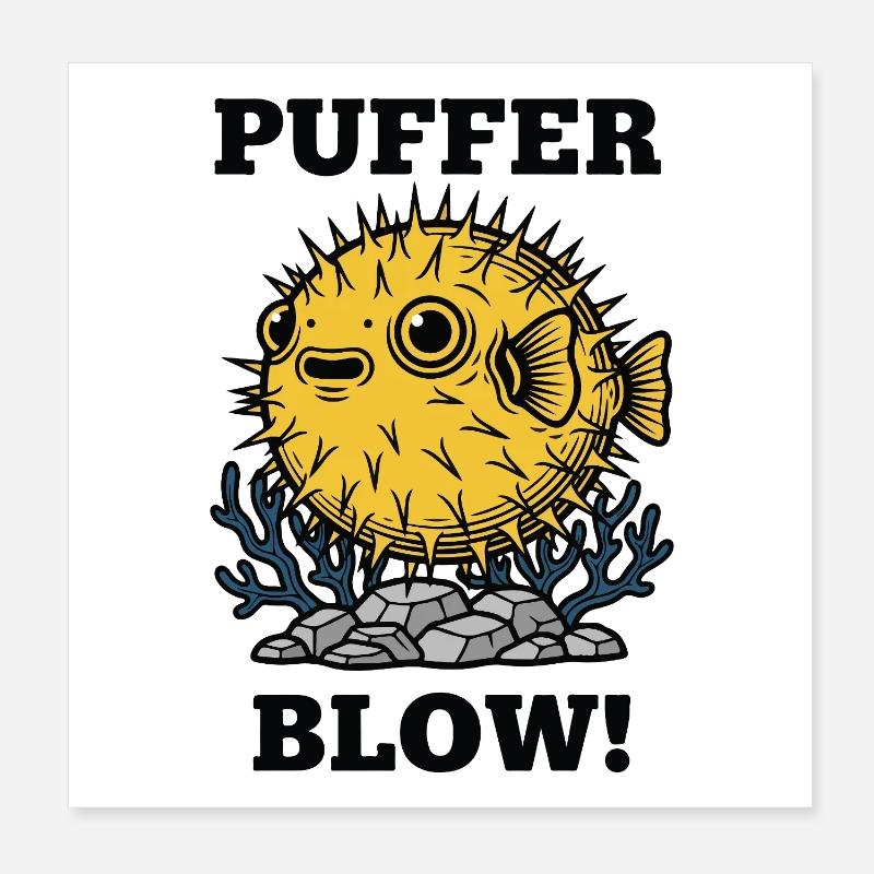 Humor Fish Globe Puffer Blow Poster 8" x 8" (20x20 cm)