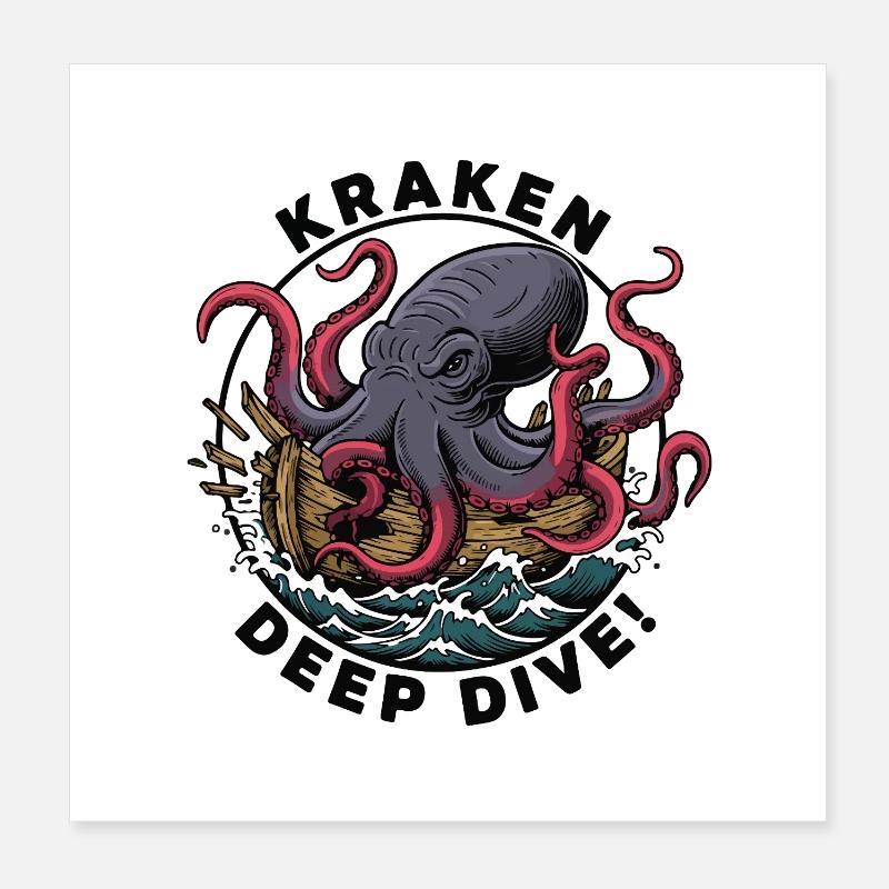 Kraken Deep Dive Attaque Navire Poster 20 x 20 cm