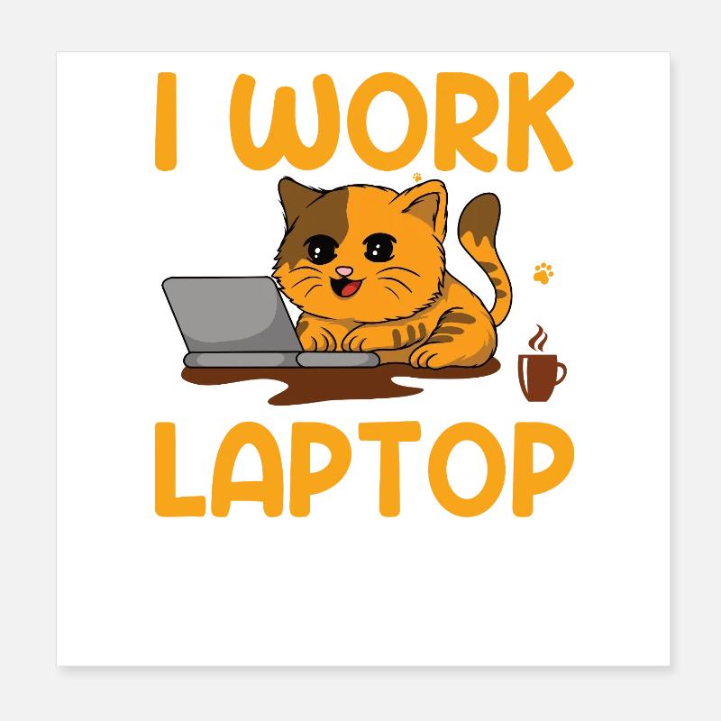 Travail sur le chat sur ordinateur portable Poster 20 x 20 cm