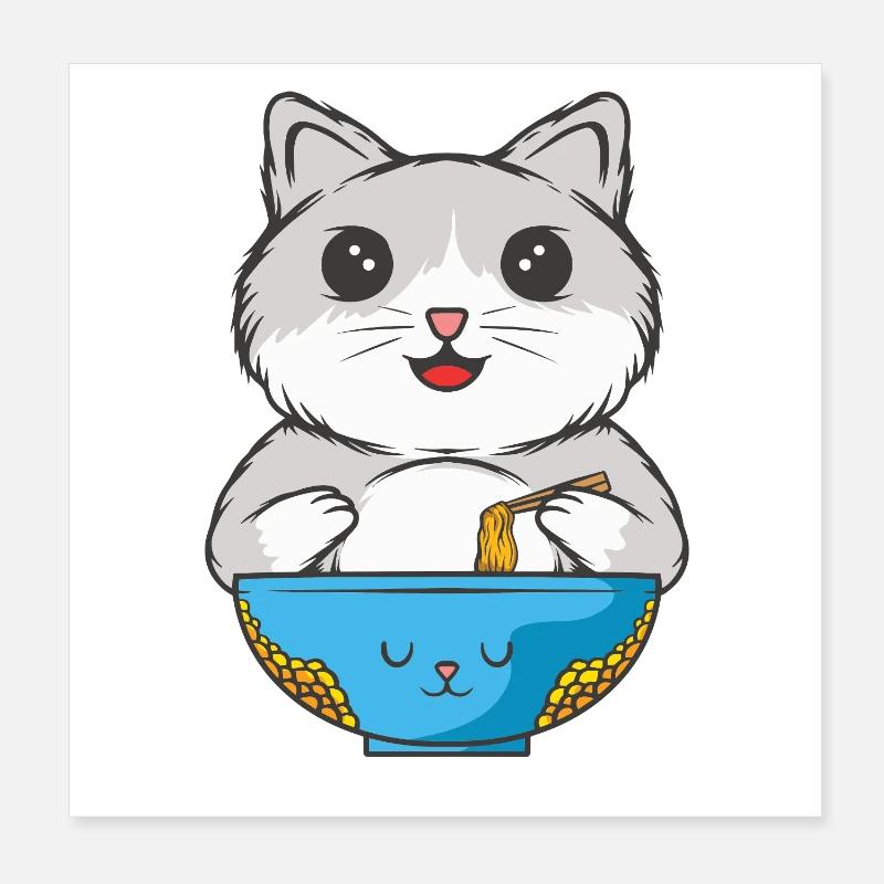Katze isst Nudeln Poster 20x20 cm