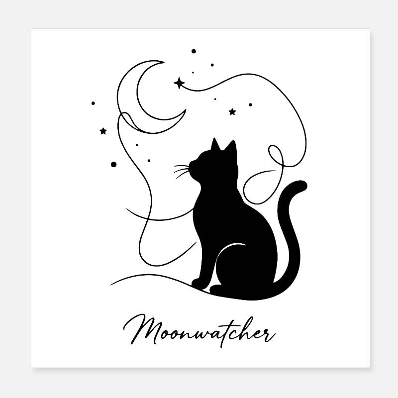 Moonwatcher Cat Silhouette Night Poster 8" x 8" (20x20 cm)