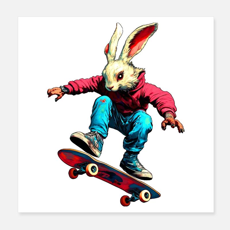 Bunny Skateboarder Poster 8" x 8" (20x20 cm)
