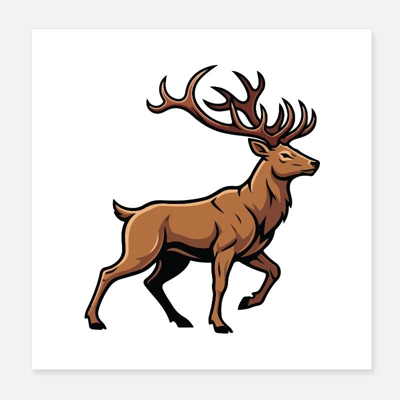 Wild Deer Nature Race Forest Poster 8" x 8" (20x20 cm)