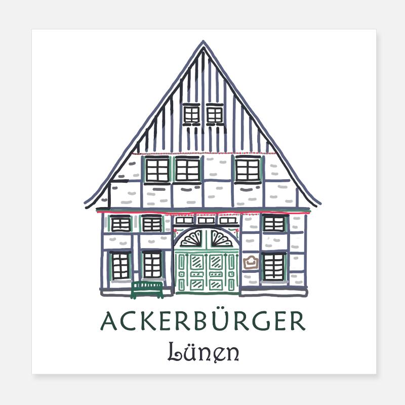 Lünen, district d’Unna, dessin de l’Ackerbürgerhaus Poster 20 x 20 cm