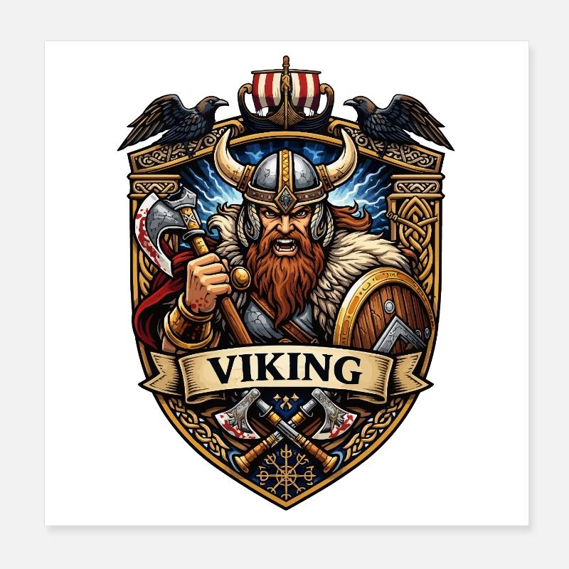 Viking Warrior Shield Emblem Poster 8" x 8" (20x20 cm)