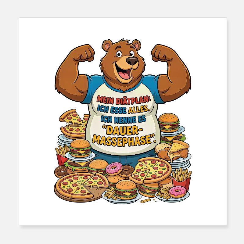 Permanent mass phase: Bear with pizza Poster 8" x 8" (20x20 cm)