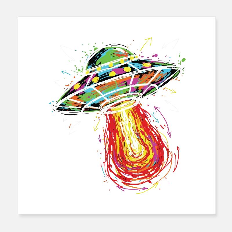 OVNI Espace Scribble Gribouillis Couleur Poster 20 x 20 cm