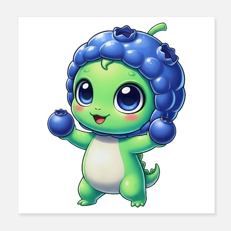 Cute Alien Blueberry Cartoon Alien Berry Poster 8" x 8" (20x20 cm)
