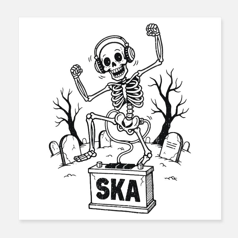 Dancing ska skeleton in the cemetery Poster 8" x 8" (20x20 cm)