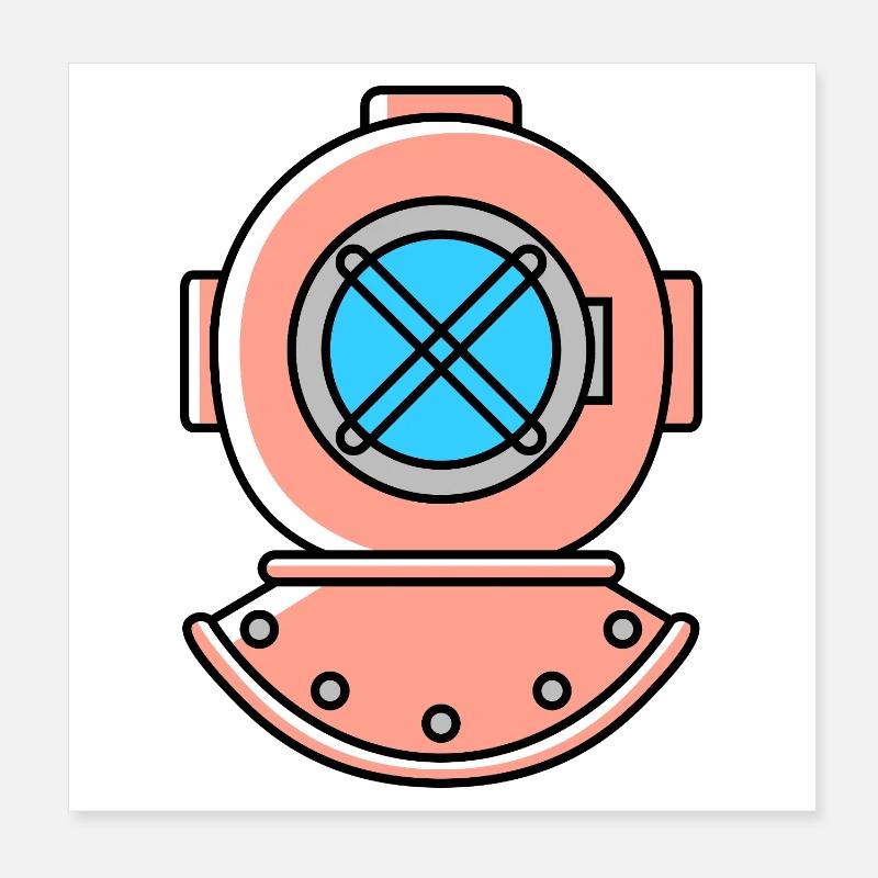 Symbole de plongée avec casque de plongée Poster 20 x 20 cm