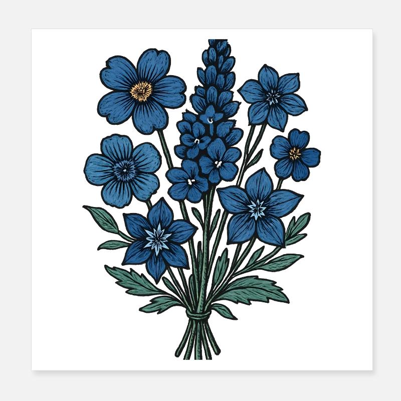 Bouquet de Fleurs Bleues Poster 20 x 20 cm