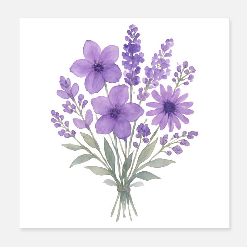 Bouquet aquarelle lavande Poster 20 x 20 cm