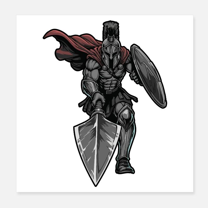 Spartan Warrior Spear Shield Maskottchen-Sport Poster 20x20 cm