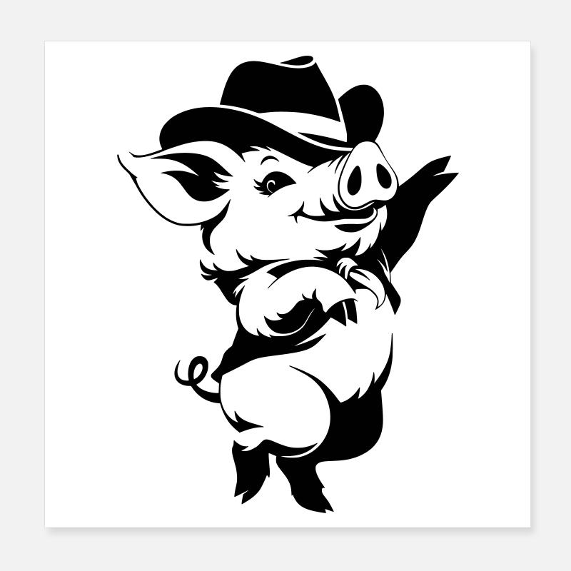 Lustiges Schwein mit Hut Cartoon Motiv Poster 20x20 cm