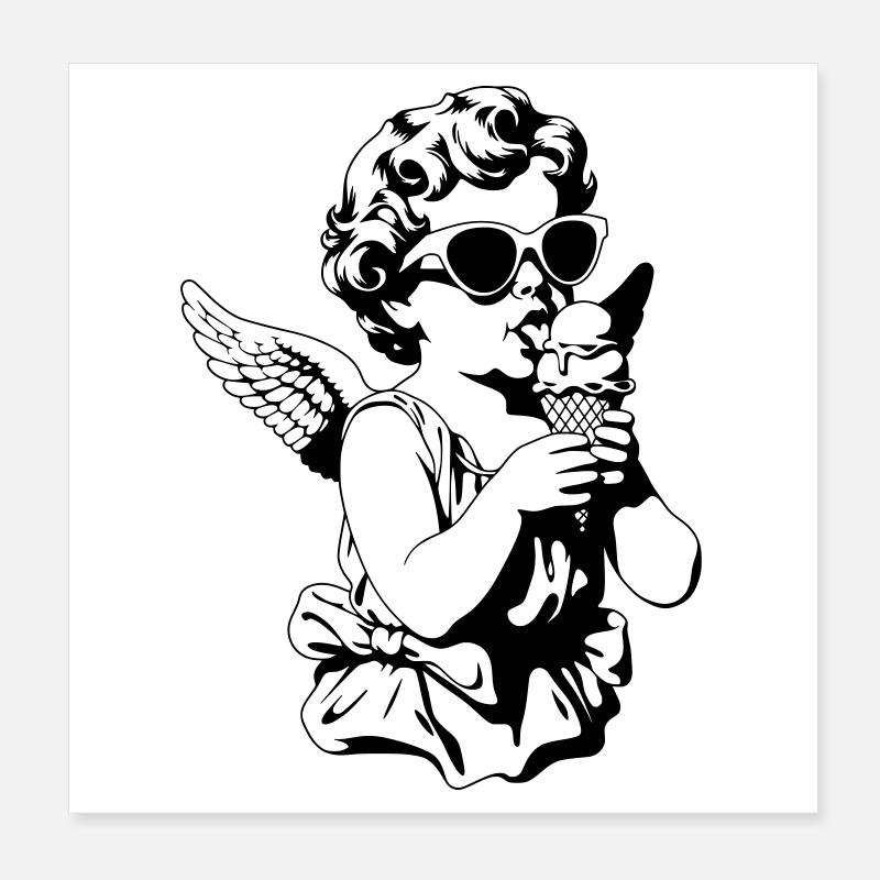 Cooler Cherub mit Sonnenbrille und Eis Poster 8" x 8" (20x20 cm)