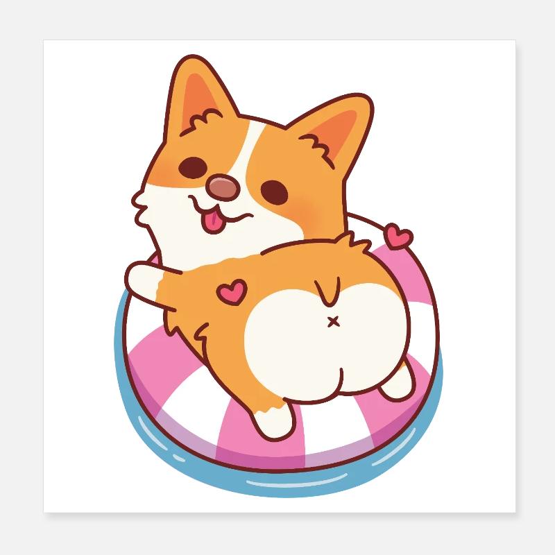 Cute Corgi Chilling On Pool Float Summer Poster 8" x 8" (20x20 cm)