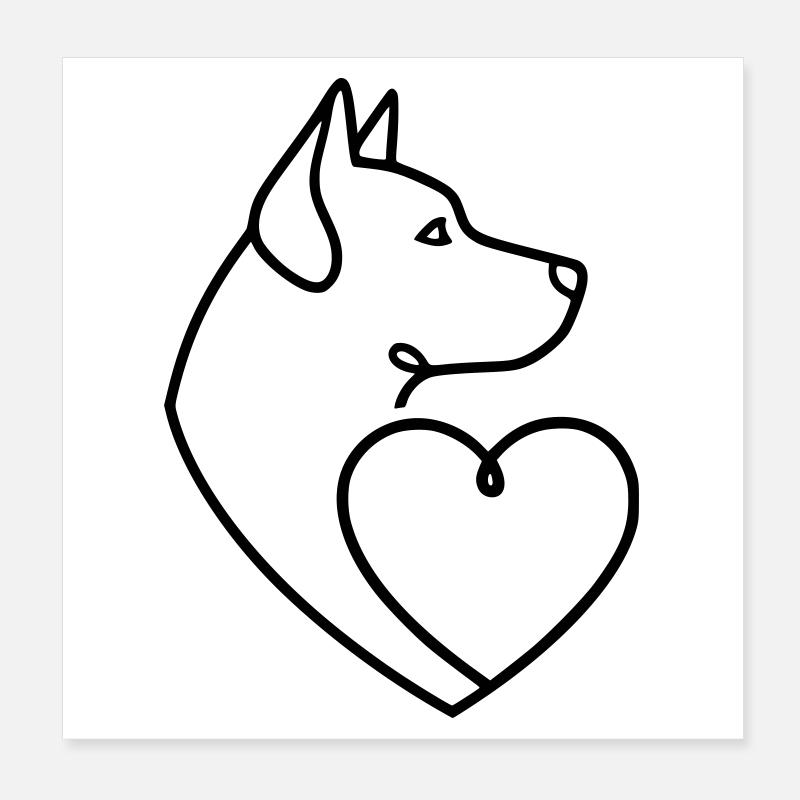 Husky Schäferhund Herz Line Art Poster 20x20 cm