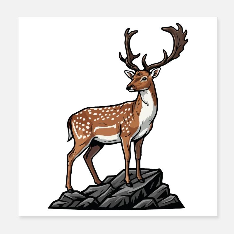 Majestätischer Gefleckter Hirsch Wilde Naturfelsen Poster 20x20 cm