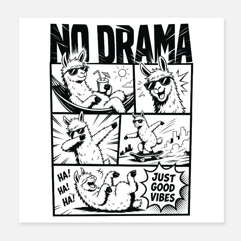 No Drama Just Vibes Lama Poster 20x20 cm