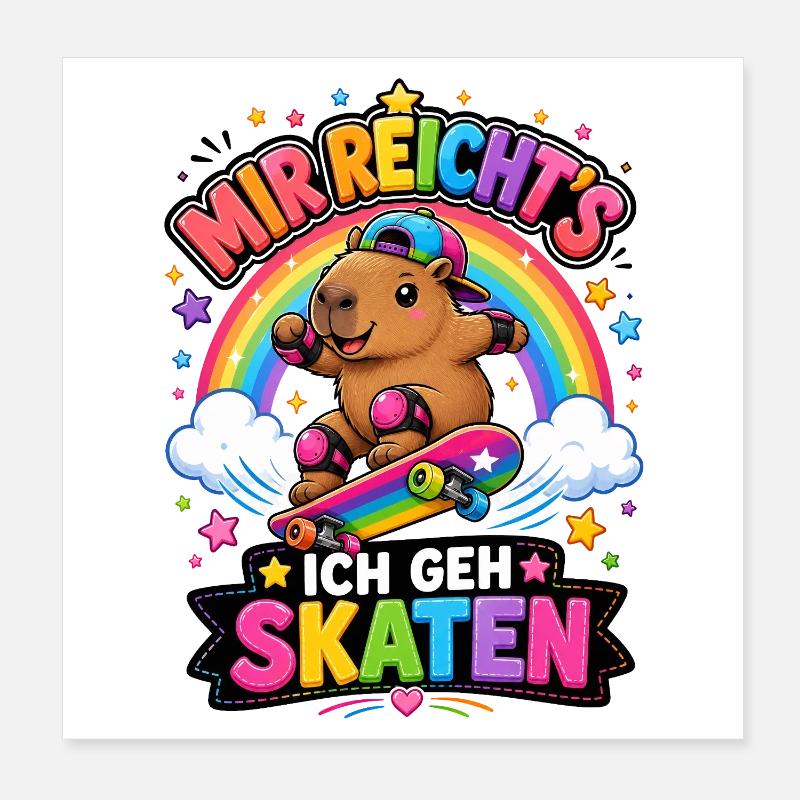 Skate Capybara Regenbogen Poster 20x20 cm