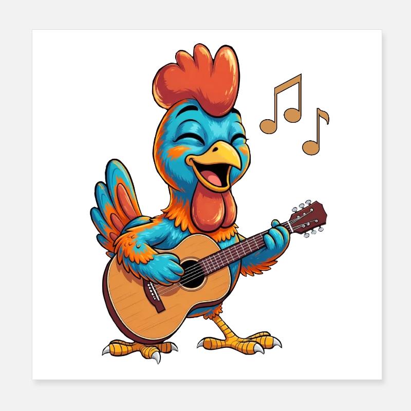 Funny chicken with guitar Poster 8" x 8" (20x20 cm)