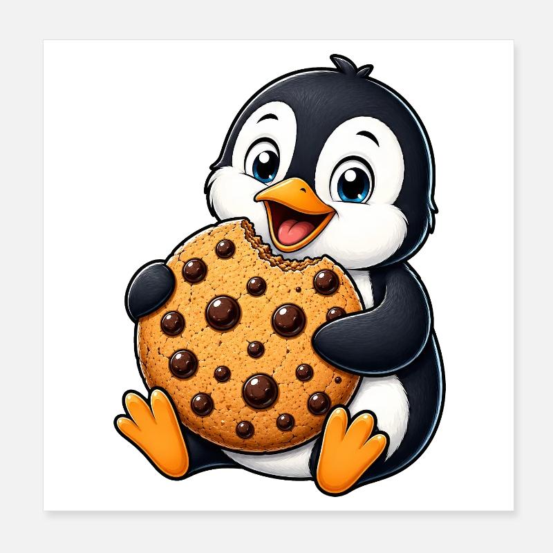 Dessins animés de biscuits pingouins mignons : Bon encas Poster 20 x 20 cm
