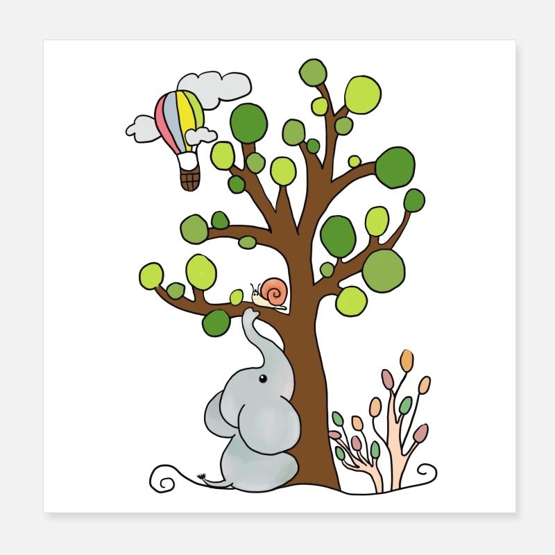 Elephant under the tree Poster 8" x 8" (20x20 cm)