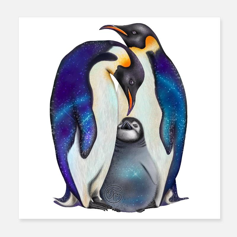 Süße Pinguine mit Sternenhimmel Poster 20x20 cm
