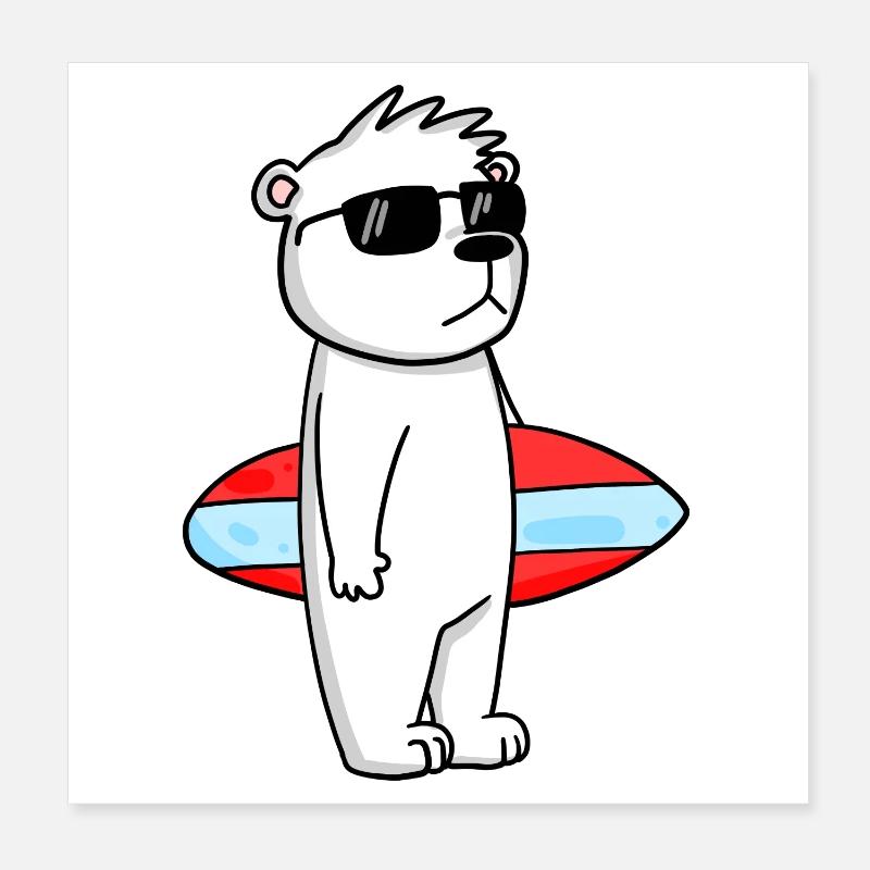 Surfboard Polarbär Surfen Bär Coole - Urlaub Poster 20x20 cm
