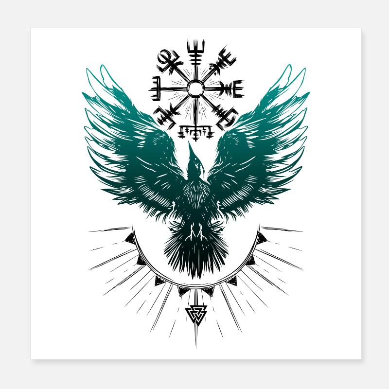 Wikinger Rabe Vegvisir Valknut Poster 20x20 cm