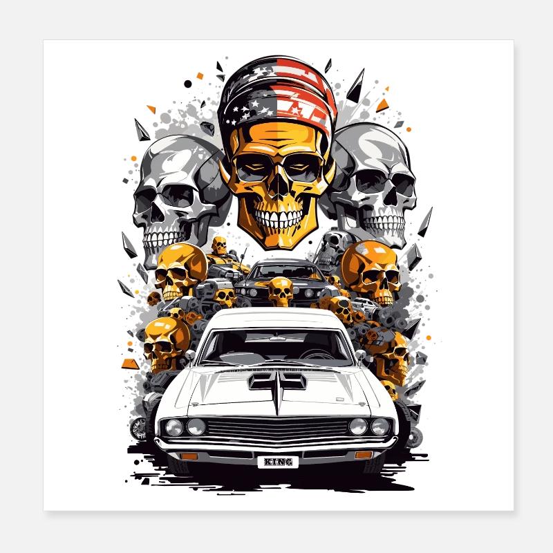 Muscle Car et crânes Poster 20 x 20 cm