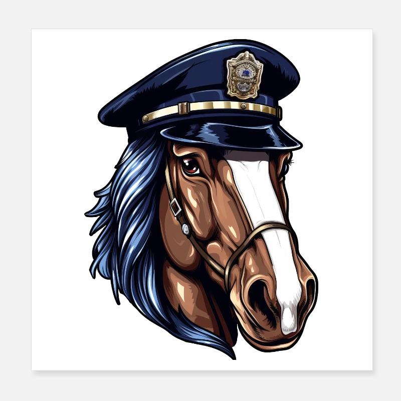 Horses Policeman Poster 8" x 8" (20x20 cm)