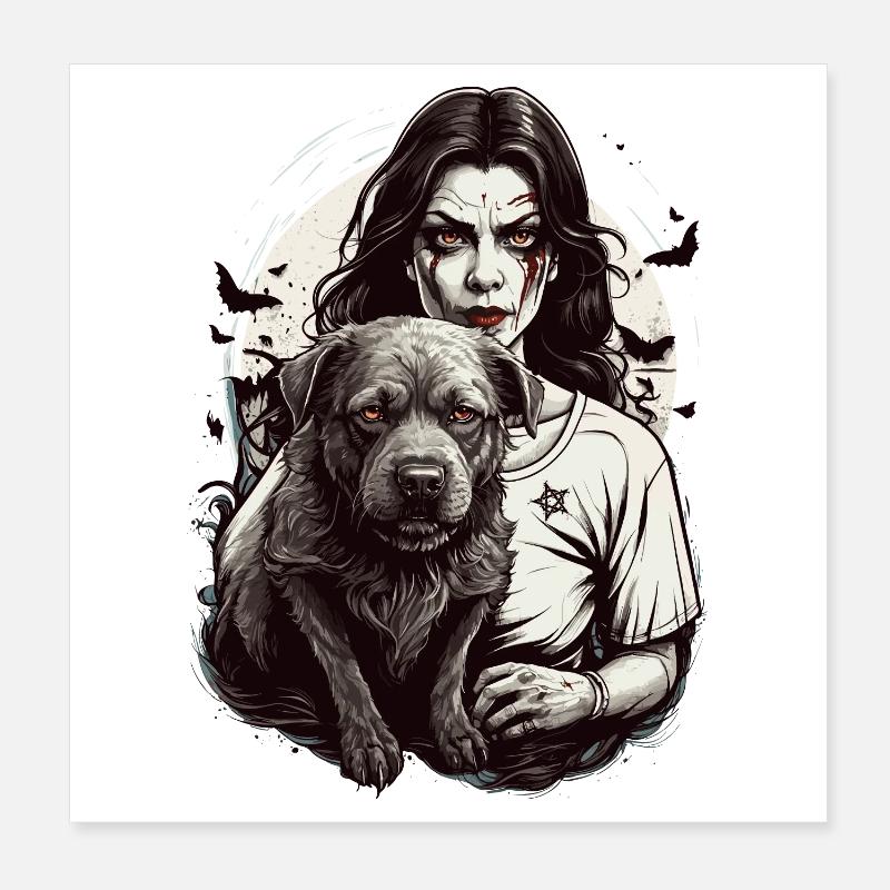 Vampire with dog Poster 8" x 8" (20x20 cm)