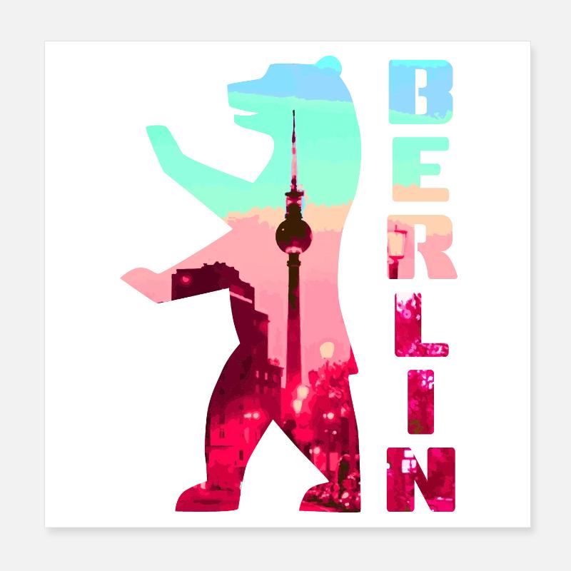 Silhouette de néon d’ours de Berlin Poster 20 x 20 cm