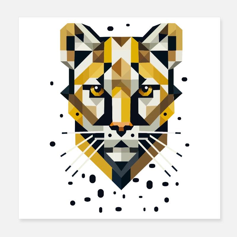Élégance géométrique – grand chat sous forme abstraite Poster 20 x 20 cm