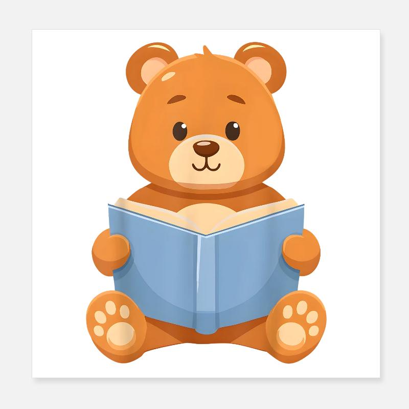 Reading Teddy Bear Poster 8" x 8" (20x20 cm)