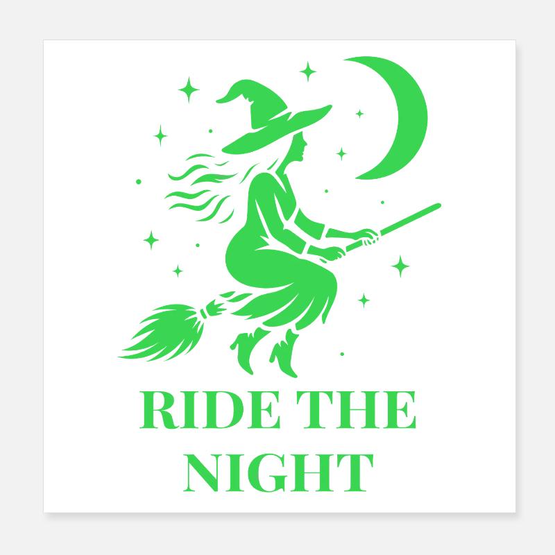 Halloween witch rides through the night with moon Poster 8" x 8" (20x20 cm)