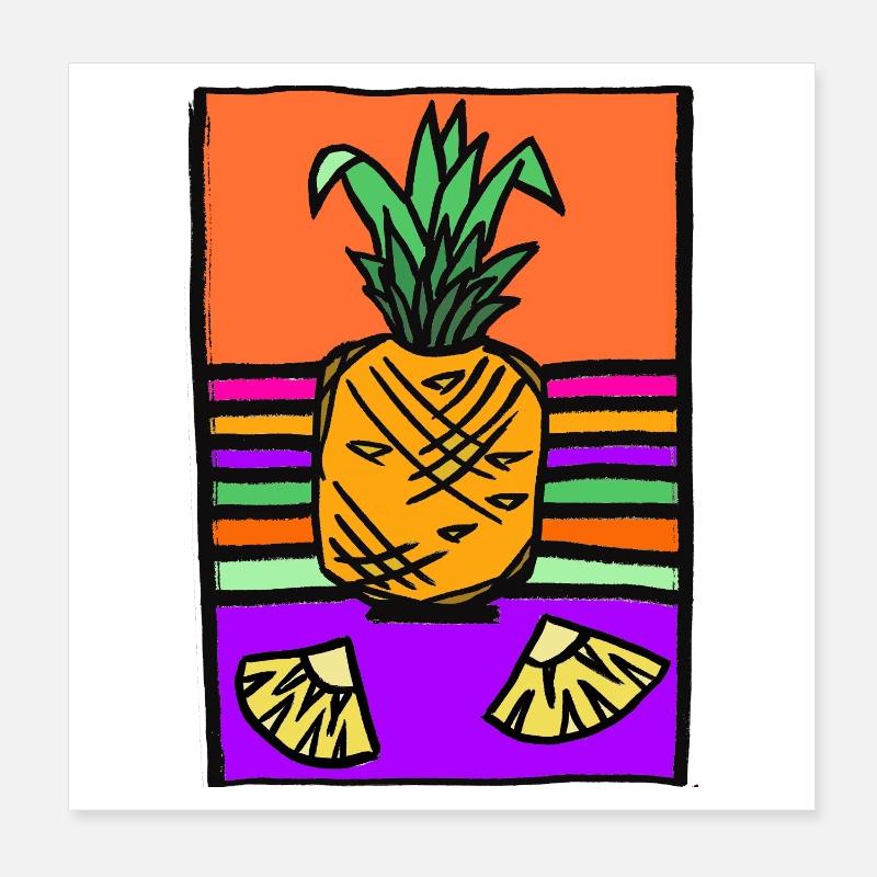 Pineapple Neon Illustration Poster 20x20 cm